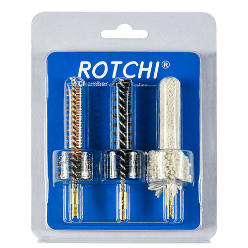 Geweerkamerreinigingsborstel 3-in-1 set, blister en kaartverpakking. Beschikbaar